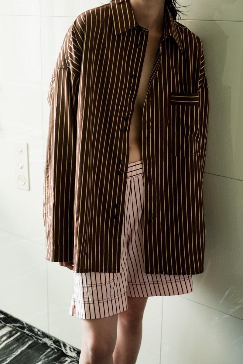 SLEEP ON IT PYJAMA SHIRT / BROWN STRIPED